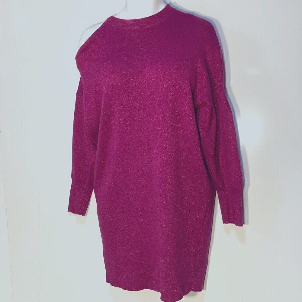 Express 80's SZL Magenta Pink Metallic Sweater Dress Cocktail Holiday Dressy